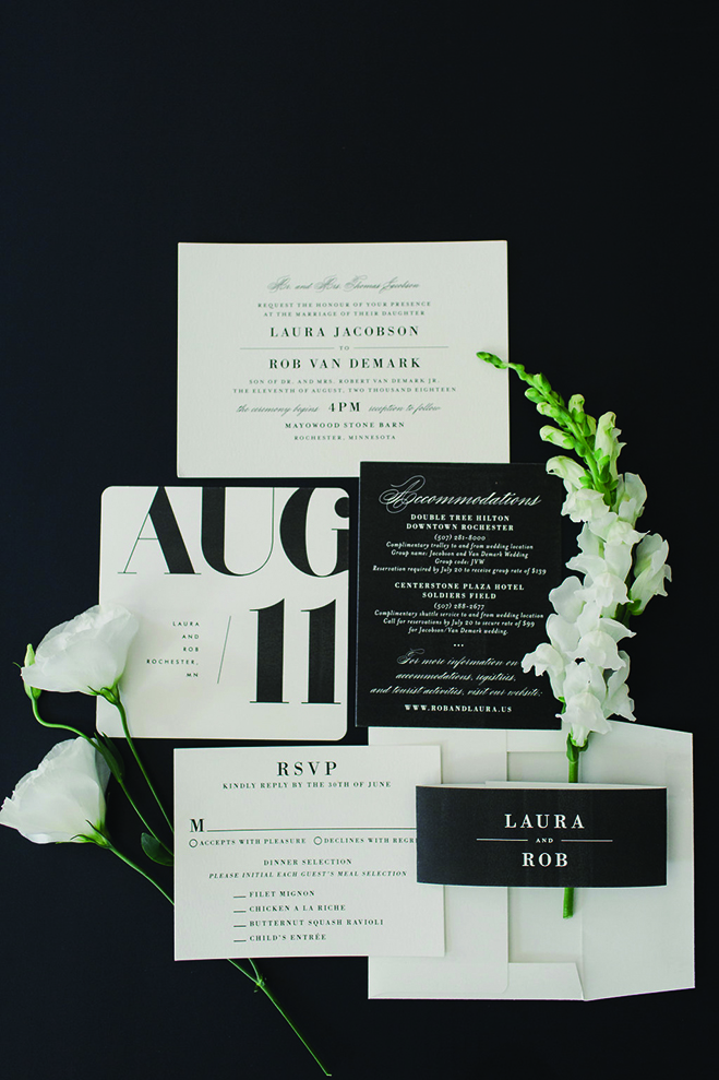 Laura and Rob's black and white invitations