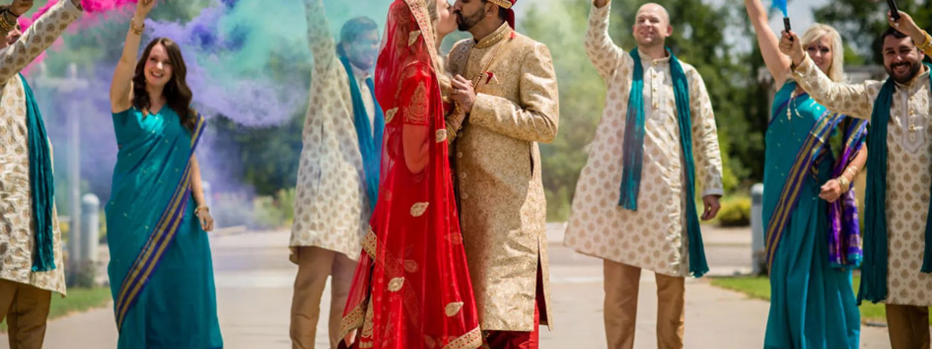 Hindu and Christian ceremonies, celebrated with bursts of color, in honor of one couple's love