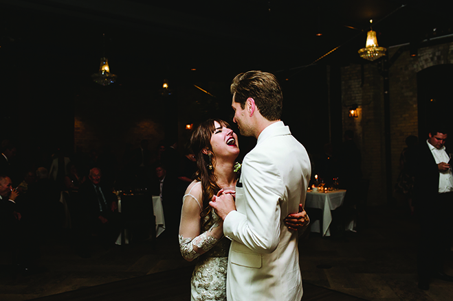 Sarah and Scott during their first dance at their Hewing Hotel reception.