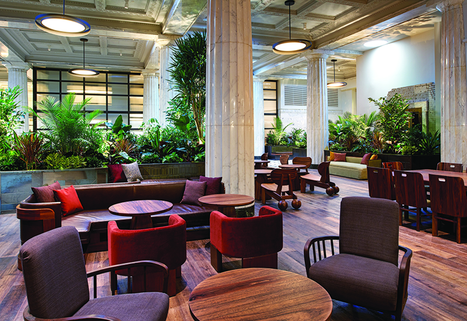 The lobby of Emery, the rebranded Hotel Minneapolis.